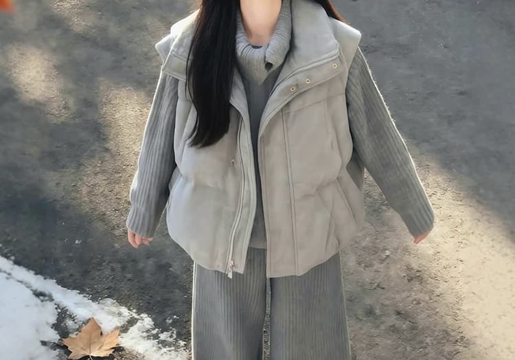 출산 착용 2026 년 한 스타일 부드러운 느긋한 바람 폴로 칼라 스웨터 오픈 가디건 회색 넓은 다리 길이 바지 l 투피스 슈트 상세 이미지 16