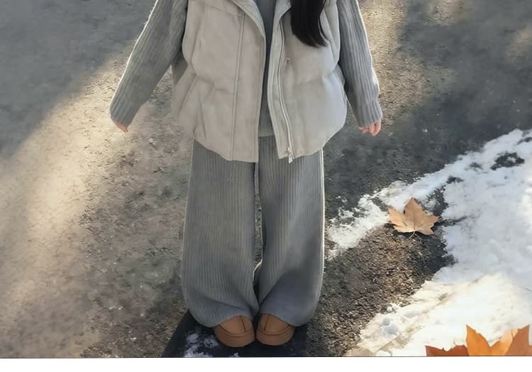 출산 착용 2026 년 한 스타일 부드러운 느긋한 바람 폴로 칼라 스웨터 오픈 가디건 회색 넓은 다리 길이 바지 l 투피스 슈트 상세 이미지 20