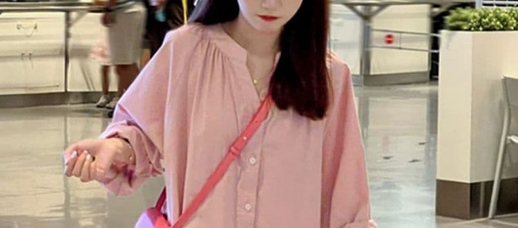 출산 착용 2026 새로운 패션 한국 스타일 루즈핏 슬림해 보이는 연령 감소 핑크색 긴팔 셔츠 롱 스커트 중간 길이 드레스 상세 이미지 24