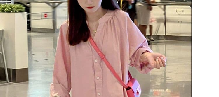출산 착용 2026 새로운 패션 한국 스타일 루즈핏 슬림해 보이는 연령 감소 핑크색 긴팔 셔츠 롱 스커트 중간 길이 드레스 상세 이미지 30