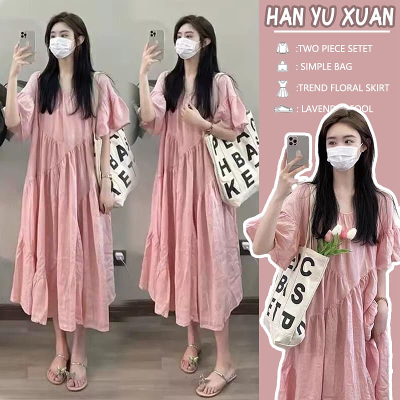 출산 착용 2026 품격 핑크색 요정 치마 여름 지방 mm 루즈핏 연령 감소 슬림해 보이는 표지 배 여성 드레스