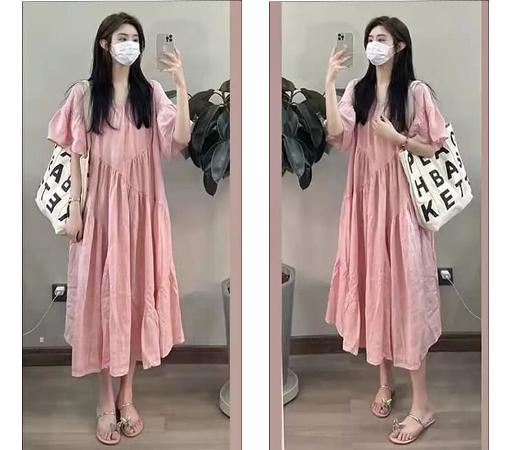 출산 착용 2026 품격 핑크색 요정 치마 여름 지방 mm 루즈핏 연령 감소 슬림해 보이는 표지 배 여성 드레스 상세 이미지 11