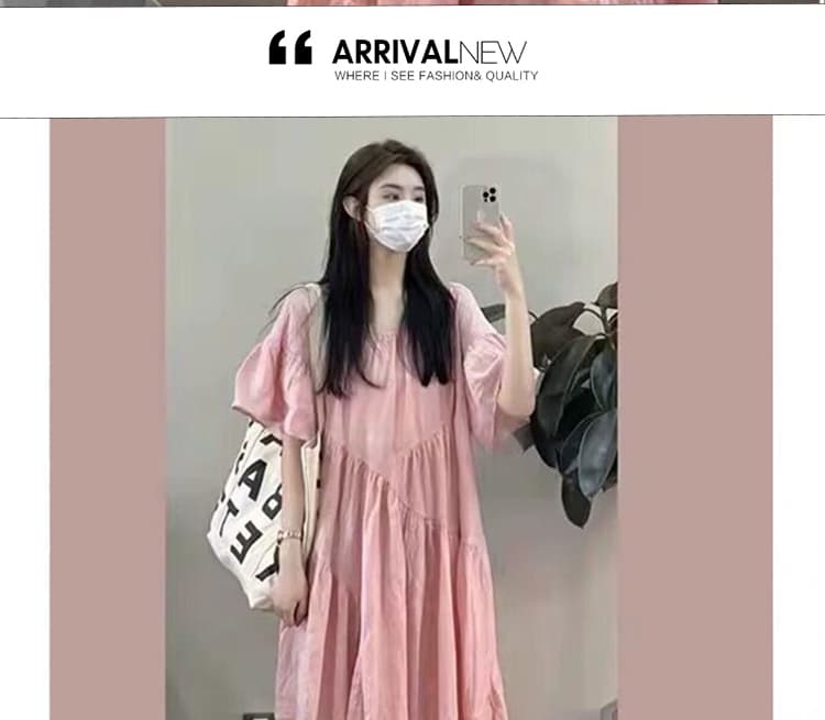 출산 착용 2026 품격 핑크색 요정 치마 여름 지방 mm 루즈핏 연령 감소 슬림해 보이는 표지 배 여성 드레스 상세 이미지 15
