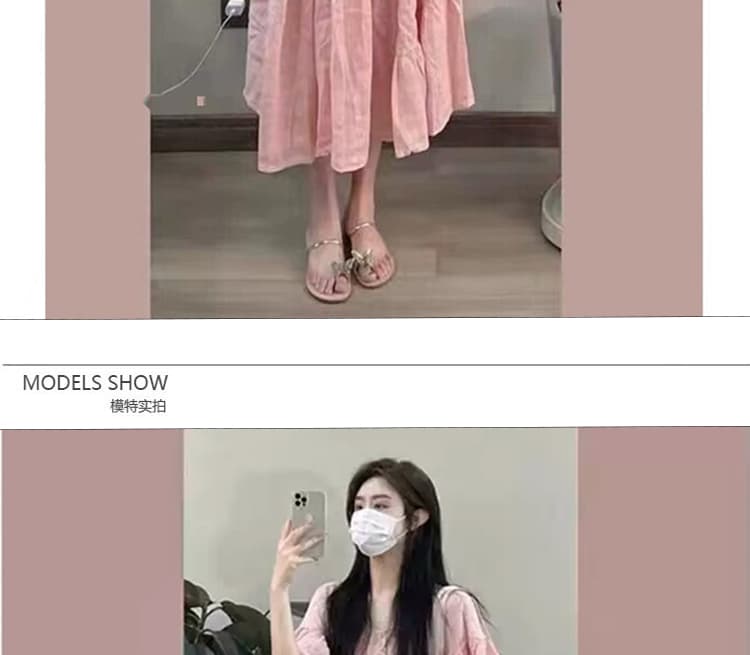 출산 착용 2026 품격 핑크색 요정 치마 여름 지방 mm 루즈핏 연령 감소 슬림해 보이는 표지 배 여성 드레스 상세 이미지 16