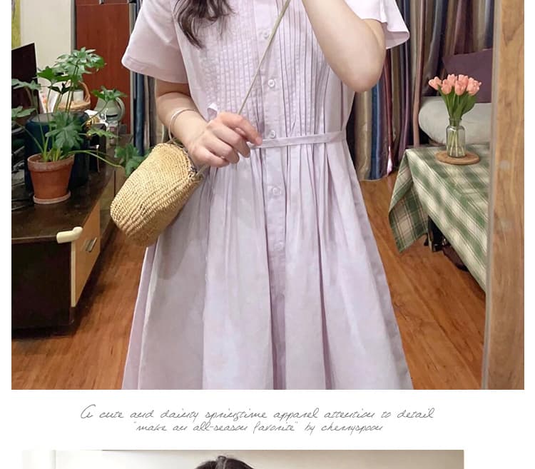 출산 착용 보라색 드레스 일본식 장기 Pleat 치마 2026 새로운 여름 라운드 넥 롱 코트 A라인 스커트 상세 이미지 12