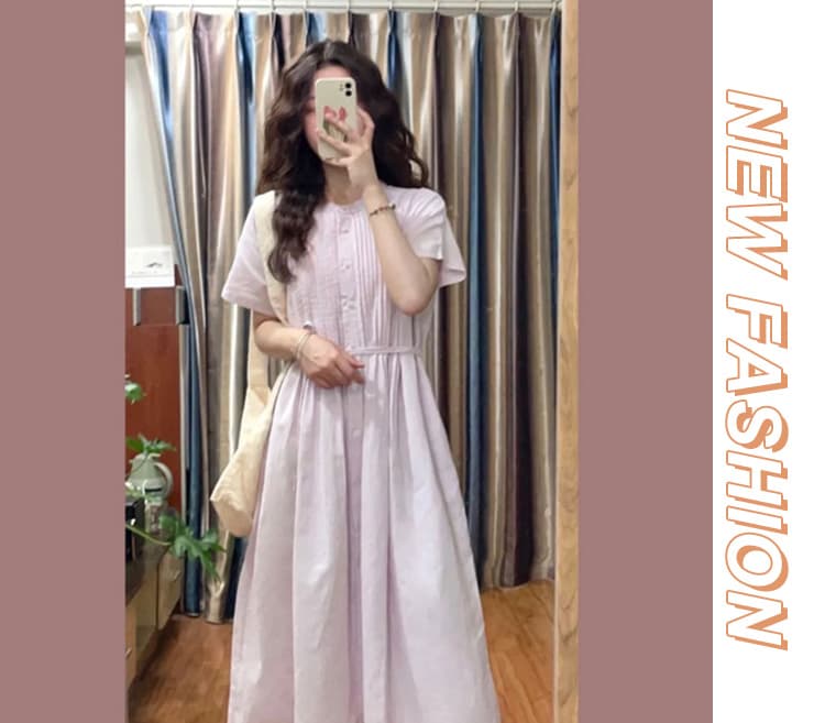 임산부 프랑스식 한국 스타일 바람 보라색 셔츠 드레스 여름 2026 새로운 폭발 아름다운 아름다운 롱 스커트 상세 이미지 4