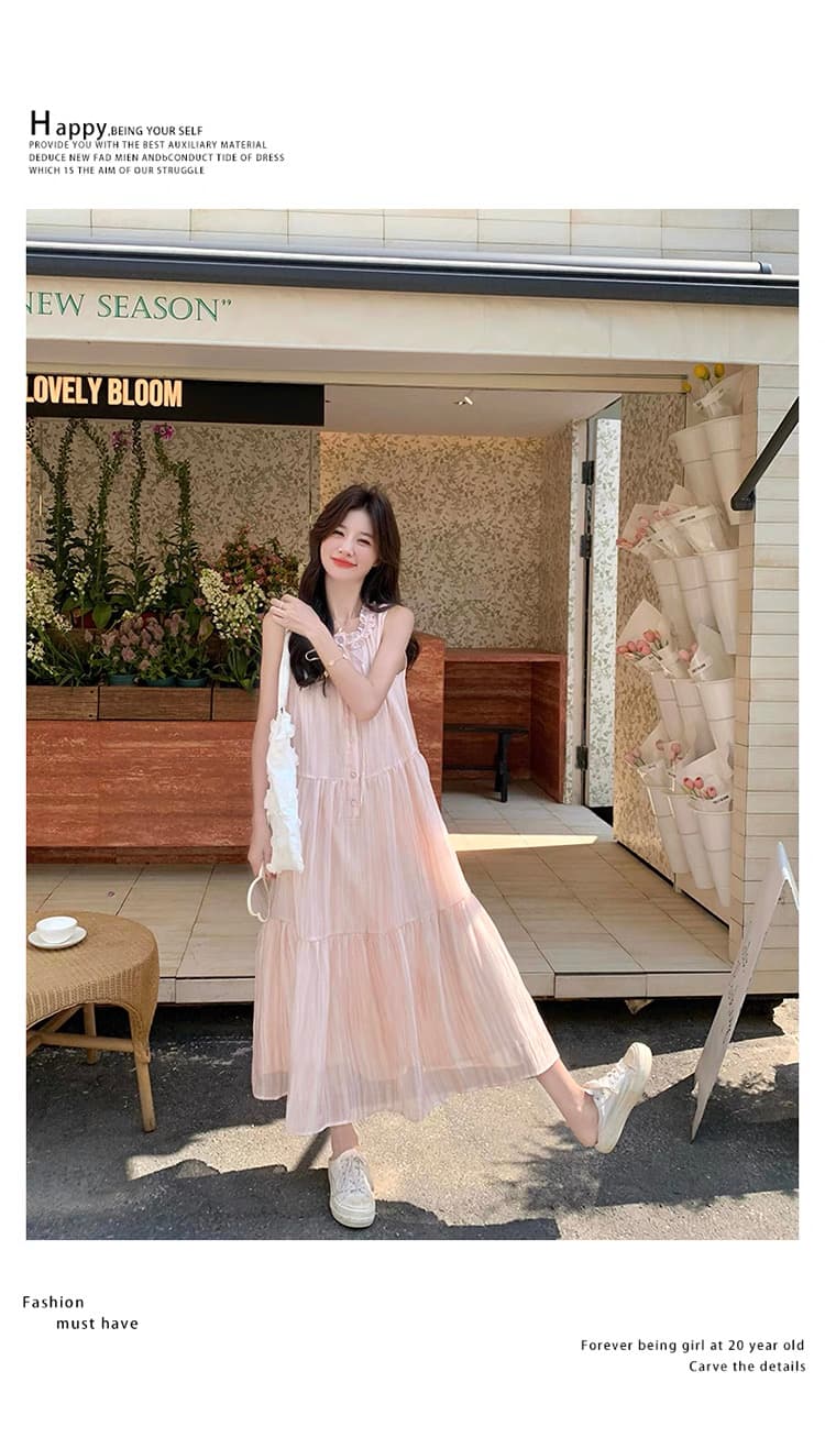 프랑스식 부드러운 바람 핑크색 여성 드레스 프릴 2026 년 여름 새로운 달콤함 품격 행침 목 롱 스커트 상세 이미지 9