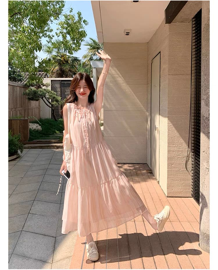 프랑스식 부드러운 바람 핑크색 여성 드레스 프릴 2026 년 여름 새로운 달콤함 품격 행침 목 롱 스커트 상세 이미지 14