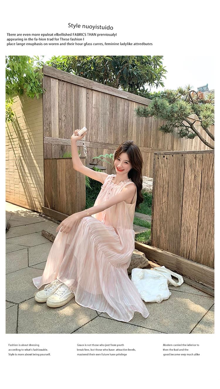 프랑스식 부드러운 바람 핑크색 여성 드레스 프릴 2026 년 여름 새로운 달콤함 품격 행침 목 롱 스커트 상세 이미지 18