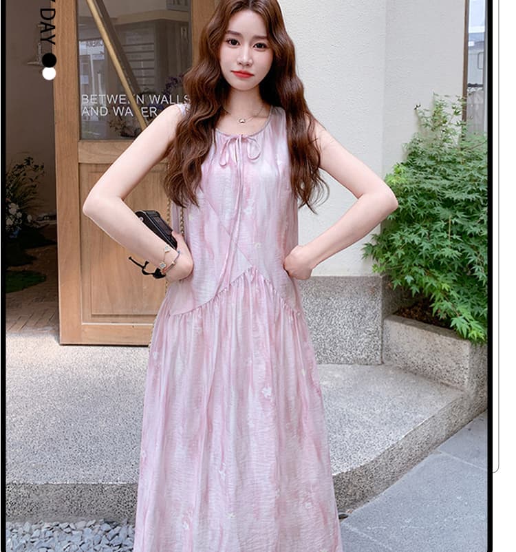 부드러운 바람 분말 색 후광 염색 민소매 조끼 임산부 드레스 2026 새로운 프랑스식 품격 루즈핏 한 마디 롱 스커트 상세 이미지 4