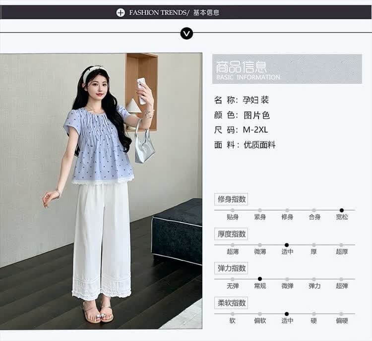 실사 재고 있음 2026 년 여름 새로운 한 부서 거품 소매 루즈핏 맨위 화이트 프릴 와이드 레그 팬츠 상세 이미지 7