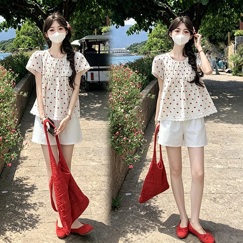 임산부 여름 드레스 2026 새로운 맨위 세트 임신 기간 패션 품격 연령 감소 캐주얼 반바지 여름 투피스 세트 이미지 2