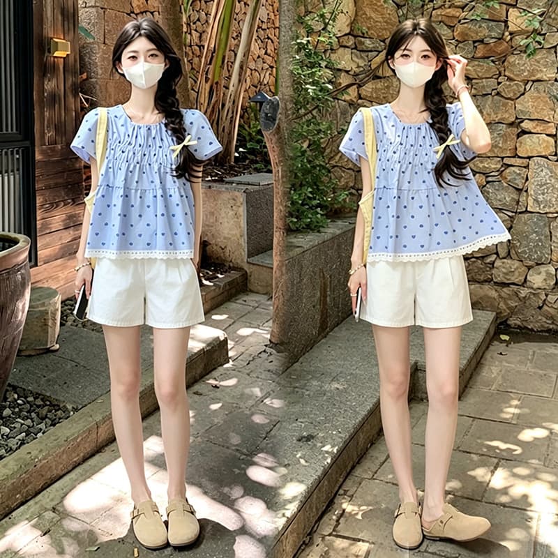 임산부 여름 드레스 2026 새로운 맨위 세트 임신 기간 패션 품격 연령 감소 캐주얼 반바지 여름 투피스 세트 이미지 3