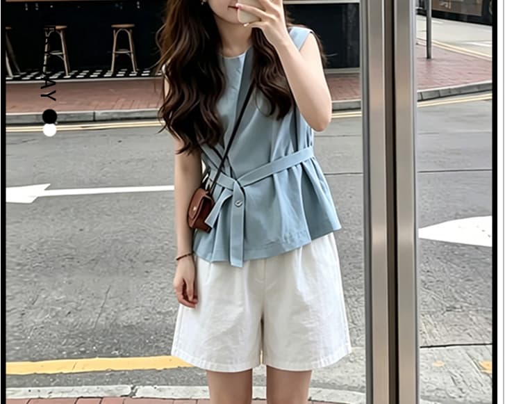한 부서 그레이트 통해보기 가져 가라. 전체 집합 2026 새로운 파란색 조끼 맨위 여름 화이트 복부 지지 반바지 세트 상세 이미지 5