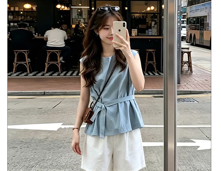 한 부서 그레이트 통해보기 가져 가라. 전체 집합 2026 새로운 파란색 조끼 맨위 여름 화이트 복부 지지 반바지 세트 상세 이미지 10