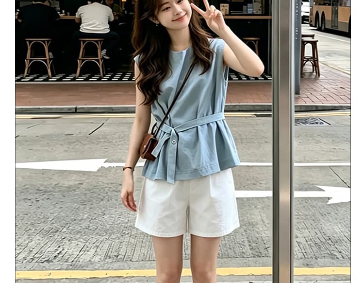 한 부서 그레이트 통해보기 가져 가라. 전체 집합 2026 새로운 파란색 조끼 맨위 여름 화이트 복부 지지 반바지 세트 상세 이미지 12