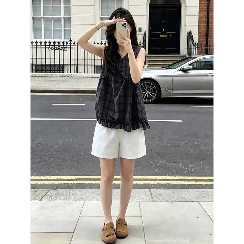 2026 슈퍼 화재 연령 감소 ootd 착용 가져 가라. 에이즈 환자 여성 세트 여름 민소매 조끼 맨위 화이트 복부 지지 반바지 세트 이미지 2