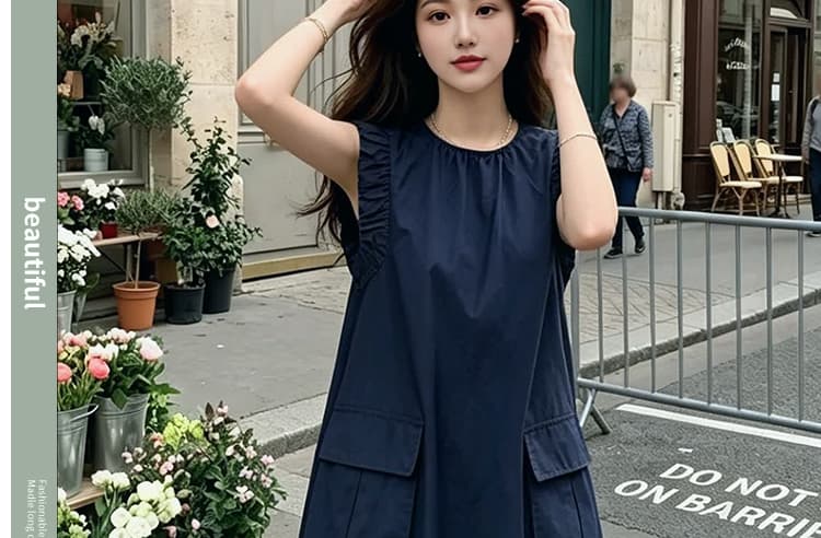 2026 여름 새로운 한국 스타일 외국 가스 루즈핏 패션 드레스 학원 스타일 빅 포켓 민소매 연령 감소 랜턴 치마 상세 이미지 8