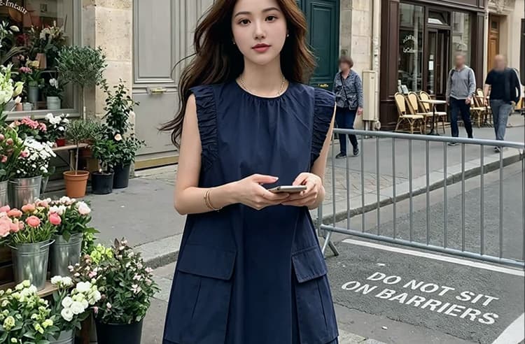 2026 여름 새로운 한국 스타일 외국 가스 루즈핏 패션 드레스 학원 스타일 빅 포켓 민소매 연령 감소 랜턴 치마 상세 이미지 15
