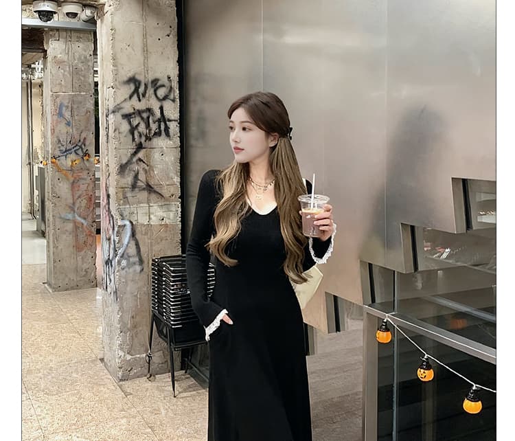 출산 착용 레이스 조각 니트 드레스 복장 아이들 가을 겨울철 2026 새로운 경기 코트 인사이드 가져 가라. 롱 스커트 상세 이미지 11