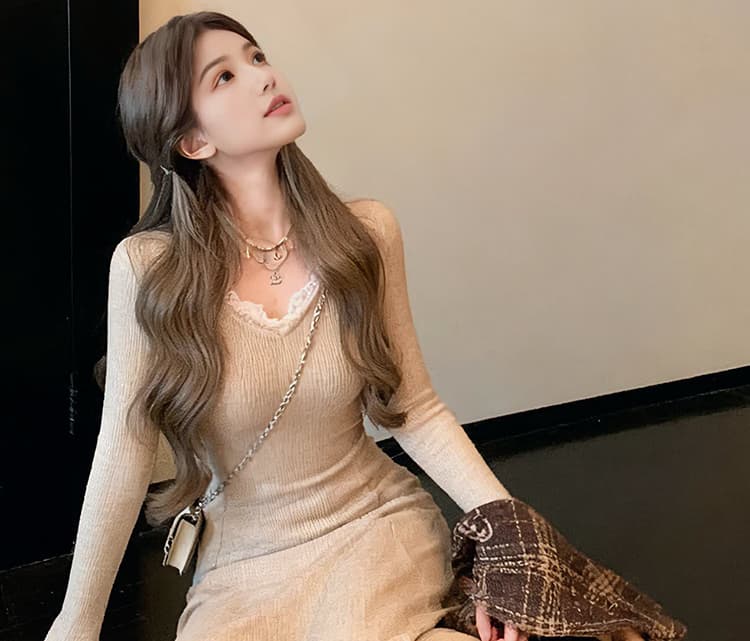 출산 착용 레이스 조각 니트 드레스 복장 아이들 가을 겨울철 2026 새로운 경기 코트 인사이드 가져 가라. 롱 스커트 상세 이미지 16