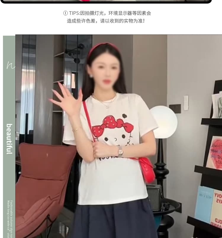 재고 있음 2026 년 여름 새로운 한 부서 라운드 넥 반팔 만화 티셔츠 패션 반신 미니 스커트 투피스 세트 상세 이미지 5
