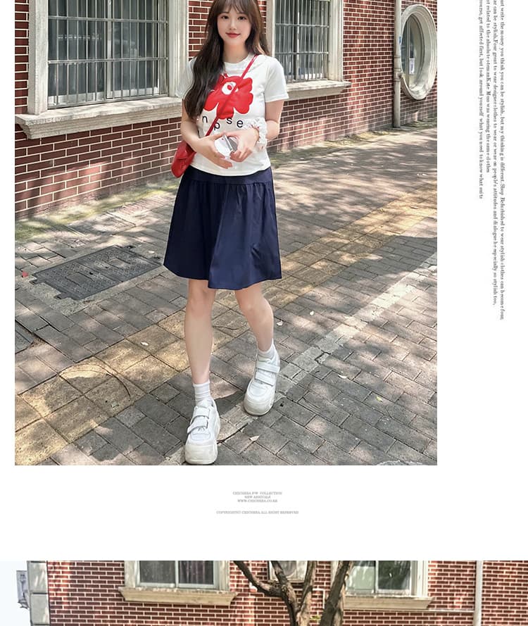 2026 한 부서 여름 캐주얼 출퇴근 착용 가져 가라. 홍화 반팔 흰색 티셔츠 맨위 여성 출산 착용 반 스커트 투피스 세트 상세 이미지 18