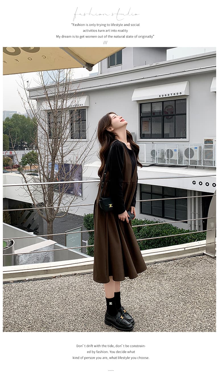 커피 색상 페이크 레이어드 패치워크 중간 길이 드레스 가을 새로운 프랑스식 달콤함 품격 다용도 임산부 A라인 스커트 상세 이미지 12