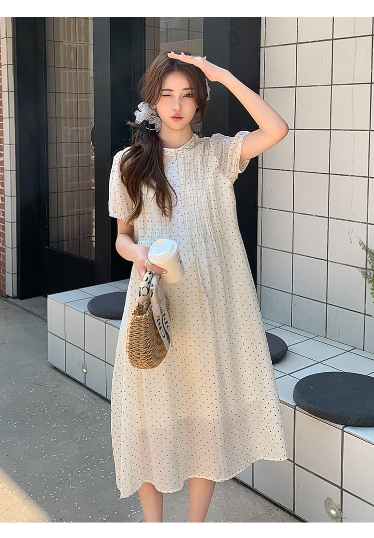 실사 임산부 여름 드레스 새로운 패션 도트 무늬 드레스 트렌디 엄마 작은 청신 연령 감소 레이스업 품격 임산부 치마 상세 이미지 14