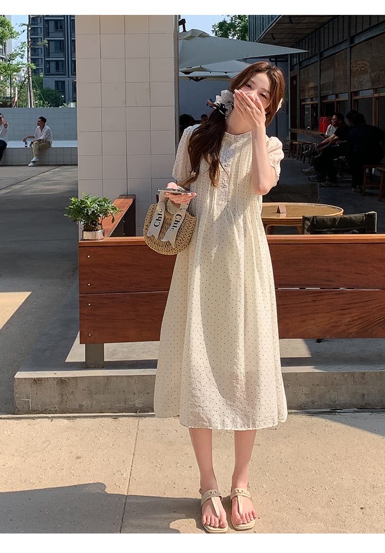 실사 임산부 여름 드레스 새로운 패션 도트 무늬 드레스 트렌디 엄마 작은 청신 연령 감소 레이스업 품격 임산부 치마 상세 이미지 18