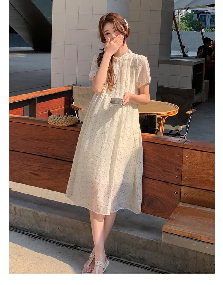 실사 임산부 여름 드레스 새로운 패션 도트 무늬 드레스 트렌디 엄마 작은 청신 연령 감소 레이스업 품격 임산부 치마 상세 이미지 20
