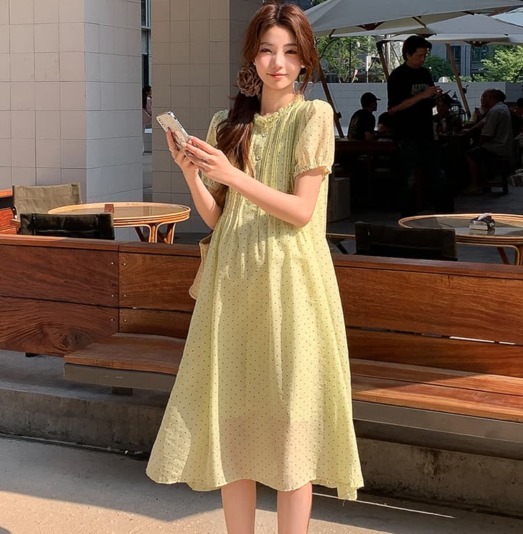 선물 물품 실사 임산부 여름 드레스 새로운 도트 무늬 드레스 트렌디 엄마 작은 청신 연령 감소 레이스업 품격 임산부 치마 상세 이미지 23