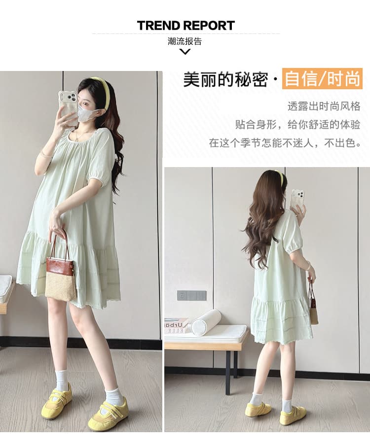 선물 물품 실사 프랑스식 새로운 슈퍼 잘 생긴 박하 녹색 드레스 여름 거품 소매 루즈핏 케이크 출산 스커트 상세 이미지 4