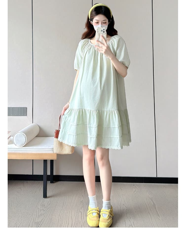선물 물품 실사 프랑스식 새로운 슈퍼 잘 생긴 박하 녹색 드레스 여름 거품 소매 루즈핏 케이크 출산 스커트 상세 이미지 21