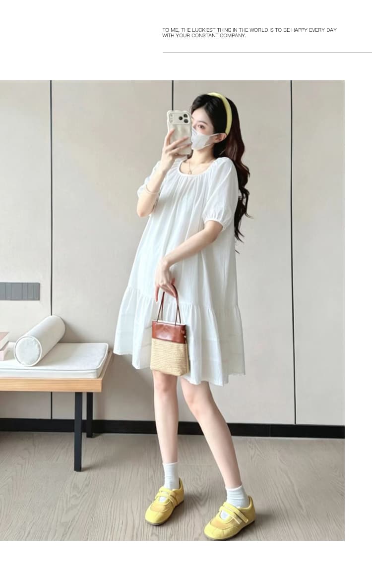 선물 물품 실사 프랑스식 새로운 슈퍼 잘 생긴 박하 녹색 드레스 여름 거품 소매 루즈핏 케이크 출산 스커트 상세 이미지 23