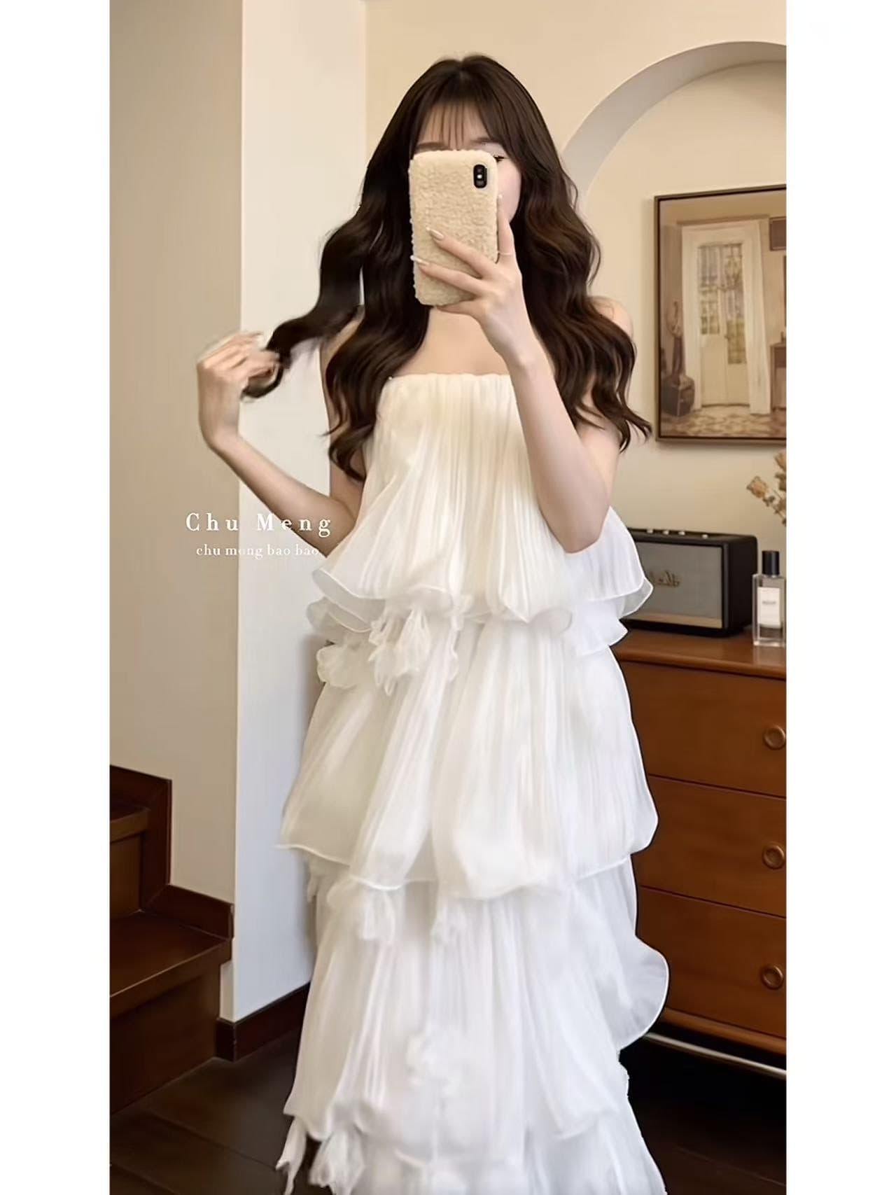 프랑스식 부드러운 꽃 홈 메이플라이 무거운 작업 플리츠 깃발 프릴 드레스 우아한 아침 로브 낭만주의 작은 드레스 이미지 4