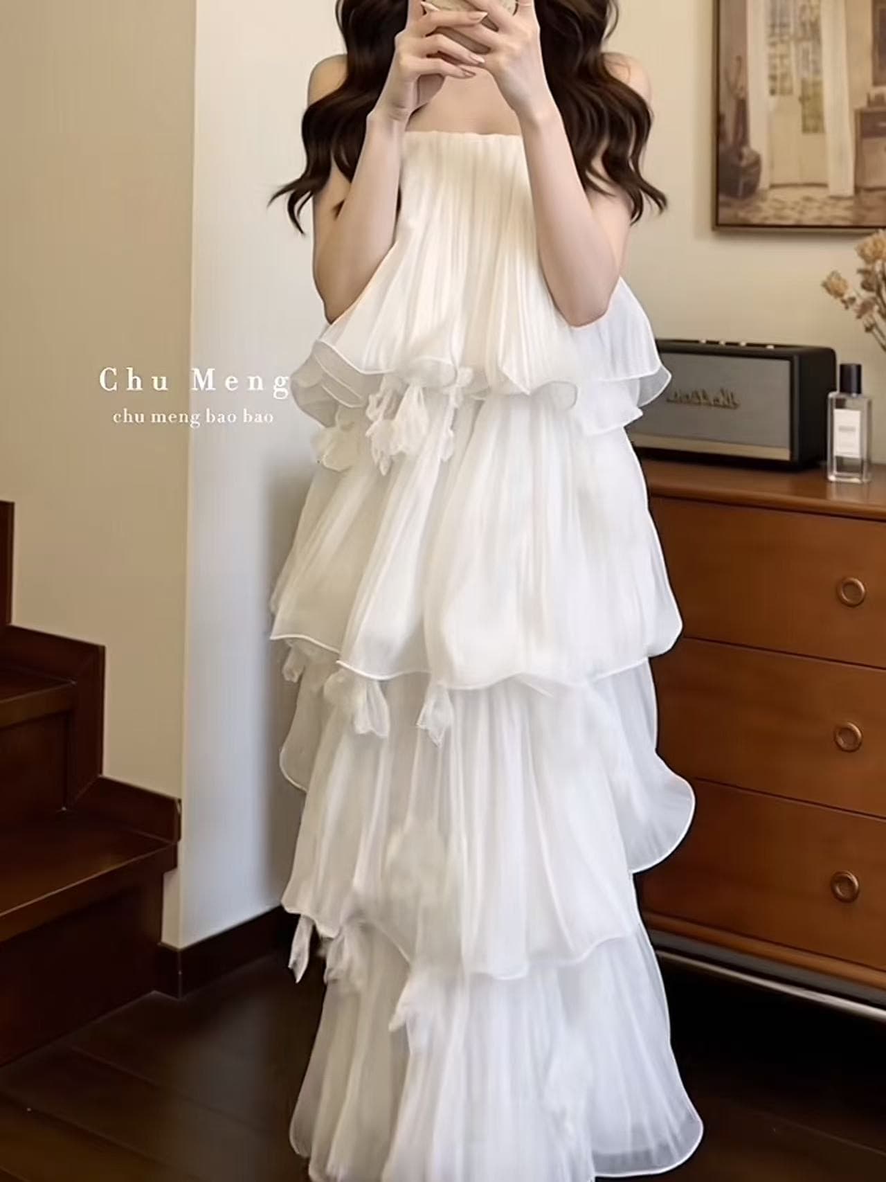 프랑스식 부드러운 꽃 홈 메이플라이 무거운 작업 플리츠 깃발 프릴 드레스 우아한 아침 로브 낭만주의 작은 드레스 상세 이미지 2