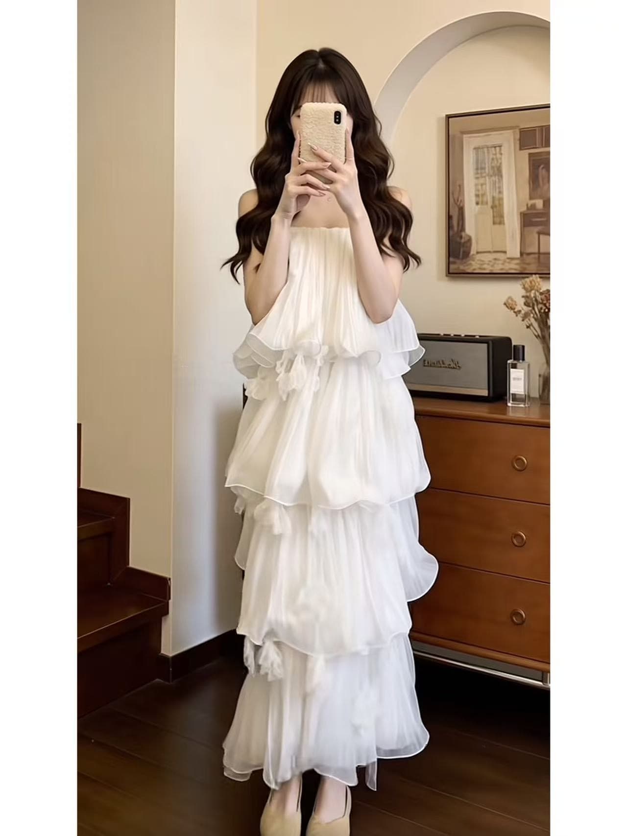 프랑스식 부드러운 꽃 홈 메이플라이 무거운 작업 플리츠 깃발 프릴 드레스 우아한 아침 로브 낭만주의 작은 드레스 상세 이미지 3