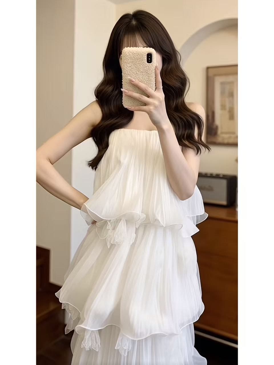 프랑스식 부드러운 꽃 홈 메이플라이 무거운 작업 플리츠 깃발 프릴 드레스 우아한 아침 로브 낭만주의 작은 드레스 상세 이미지 4