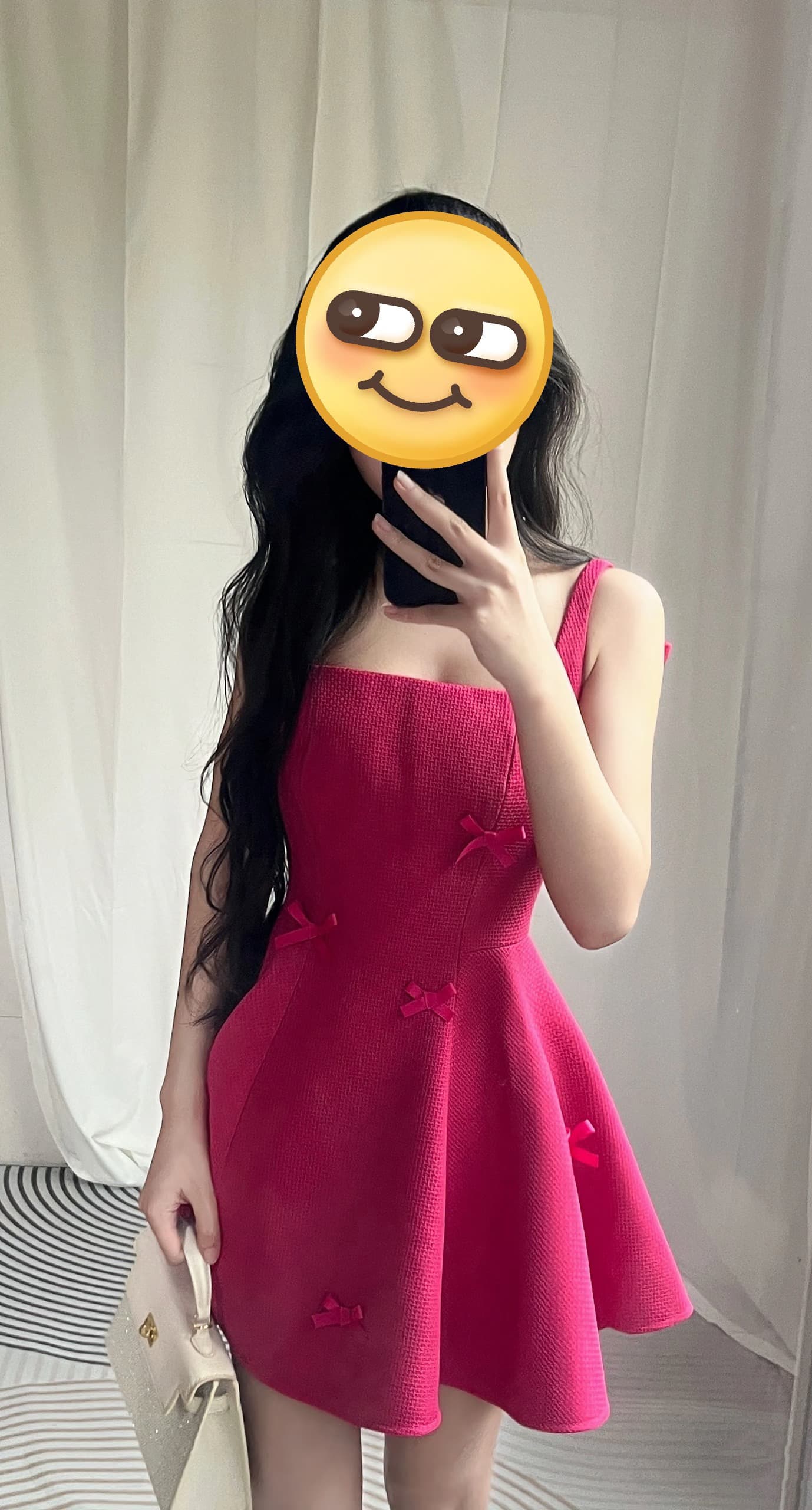 프랑스식 장미 핑크색 나비 매듭 광장 칼라 슬립 드레스 여름 순수한 욕망 바람 천 골드 치마 고급 품격 미니 스커트 상세 이미지 1