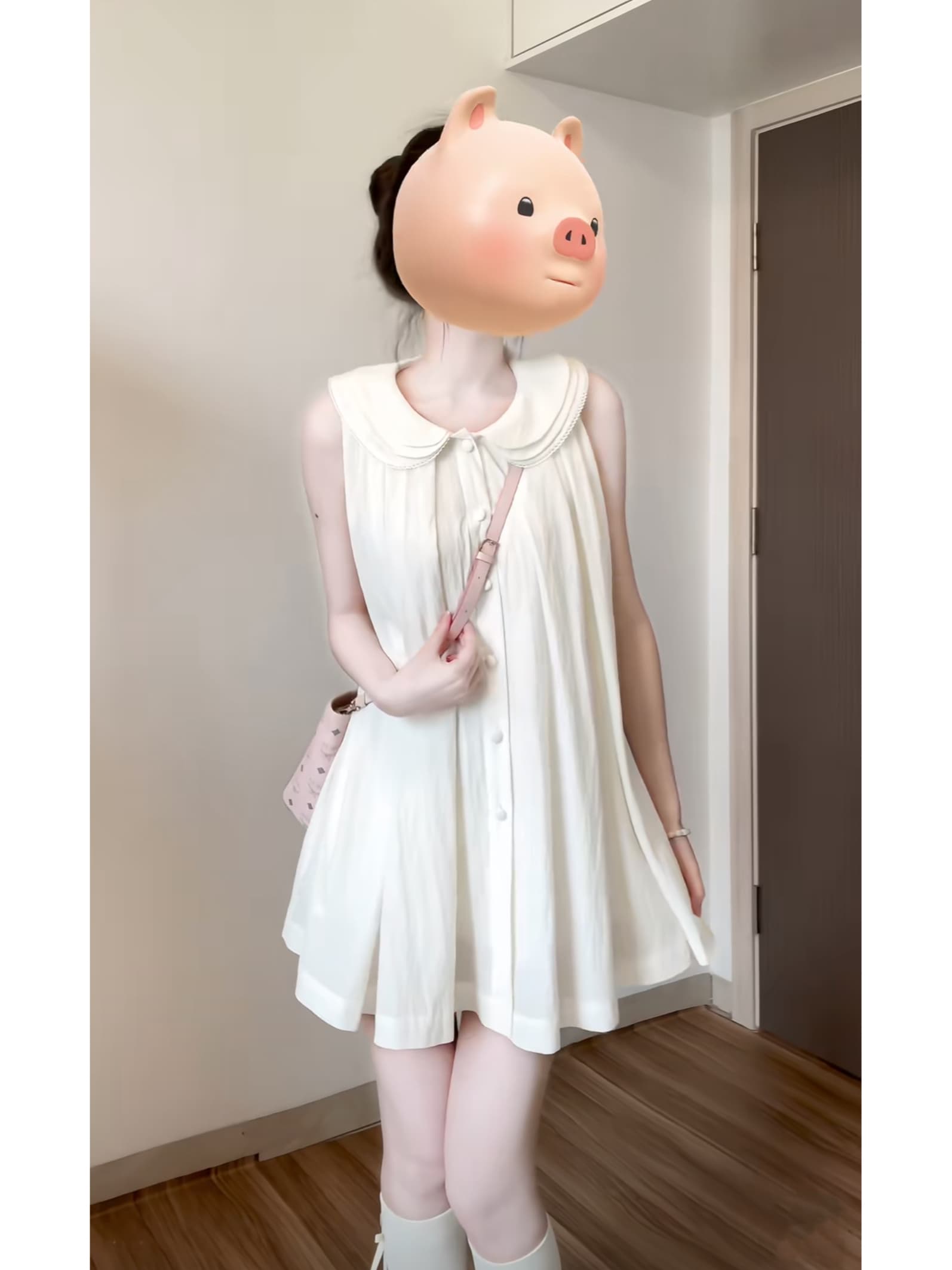3층 칼라 인형 치마 민소매 화이트 드레스 한 부서 달콤함 조끼 스커트