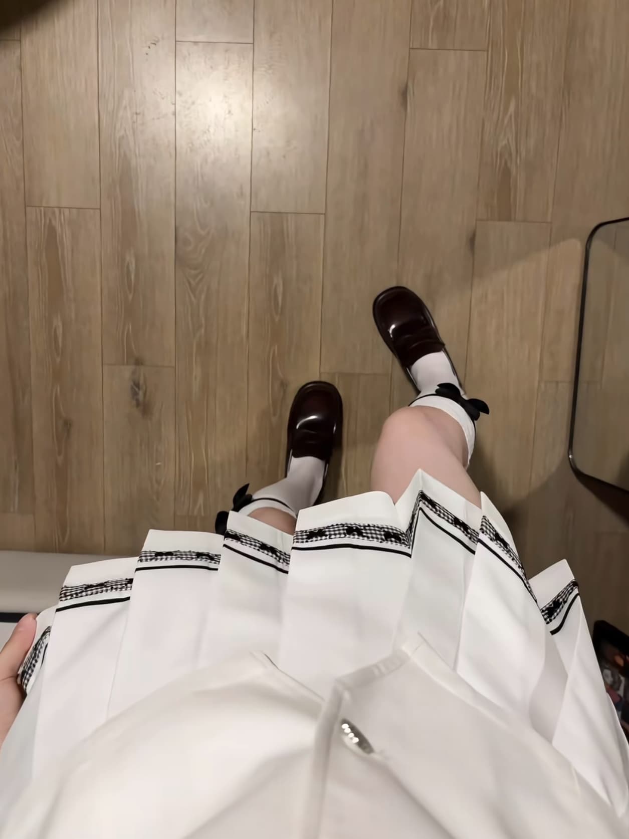 고대 조기 센스 학원 스타일 화이트 반팔 셔츠 플리츠 반신 스커트 미니 스커트 투피스 세트 상세 이미지 4