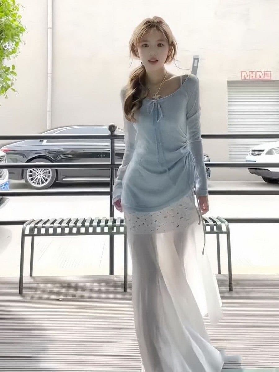 한 부서 착용 가져 가라. 휴가 바람 꽃무늬 레이스 슬립 드레스 달콤함 자외선 차단 블라우스 스택 착용 타이트 스커트 롱 스커트 이미지 2