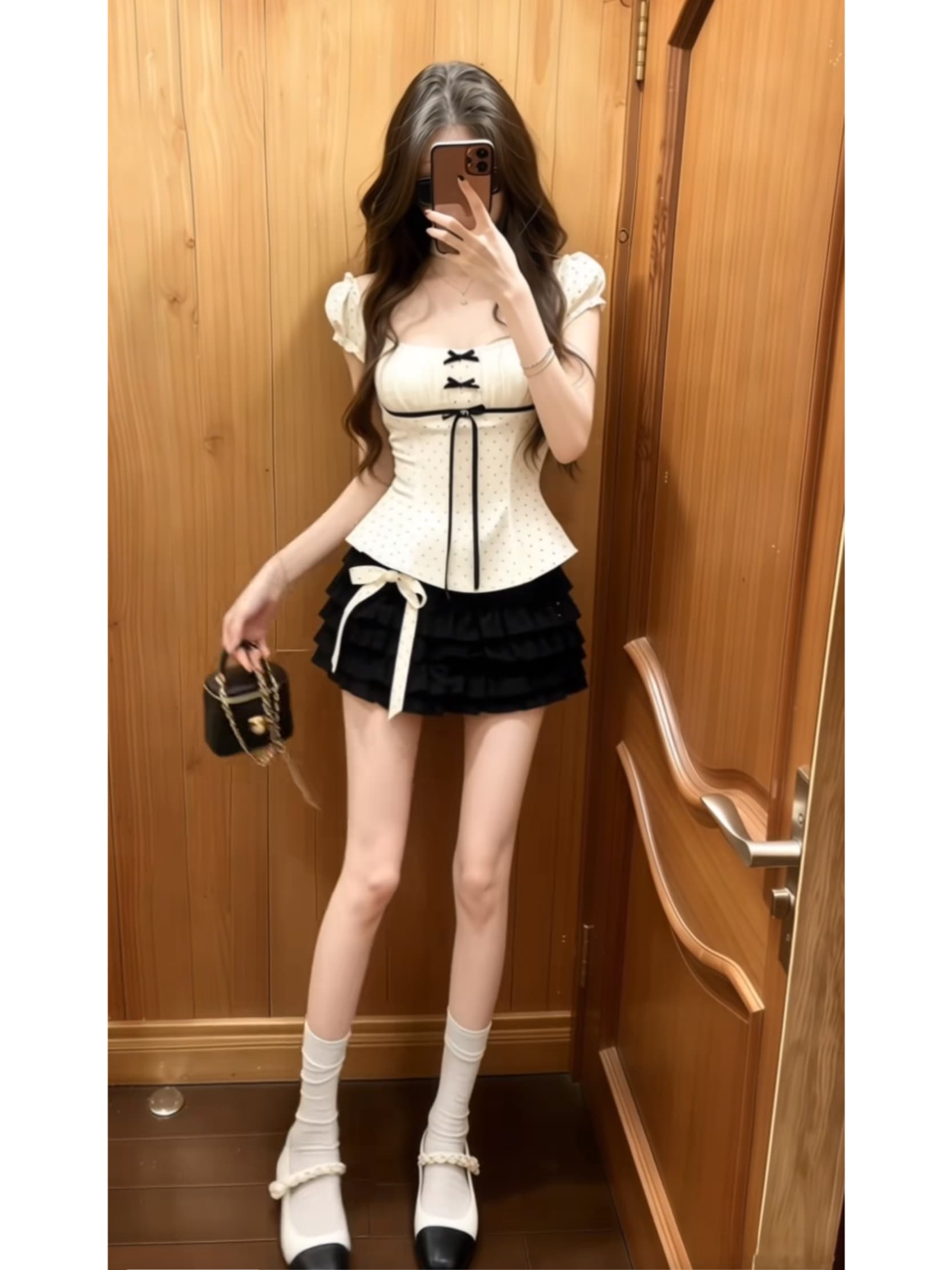 학원 스타일 한 부서 도트 무늬 나비 매듭 순수한 욕망 데이트 디자인 센스 달콤함 맨위 다용도 케이크 치마 세트 이미지 2