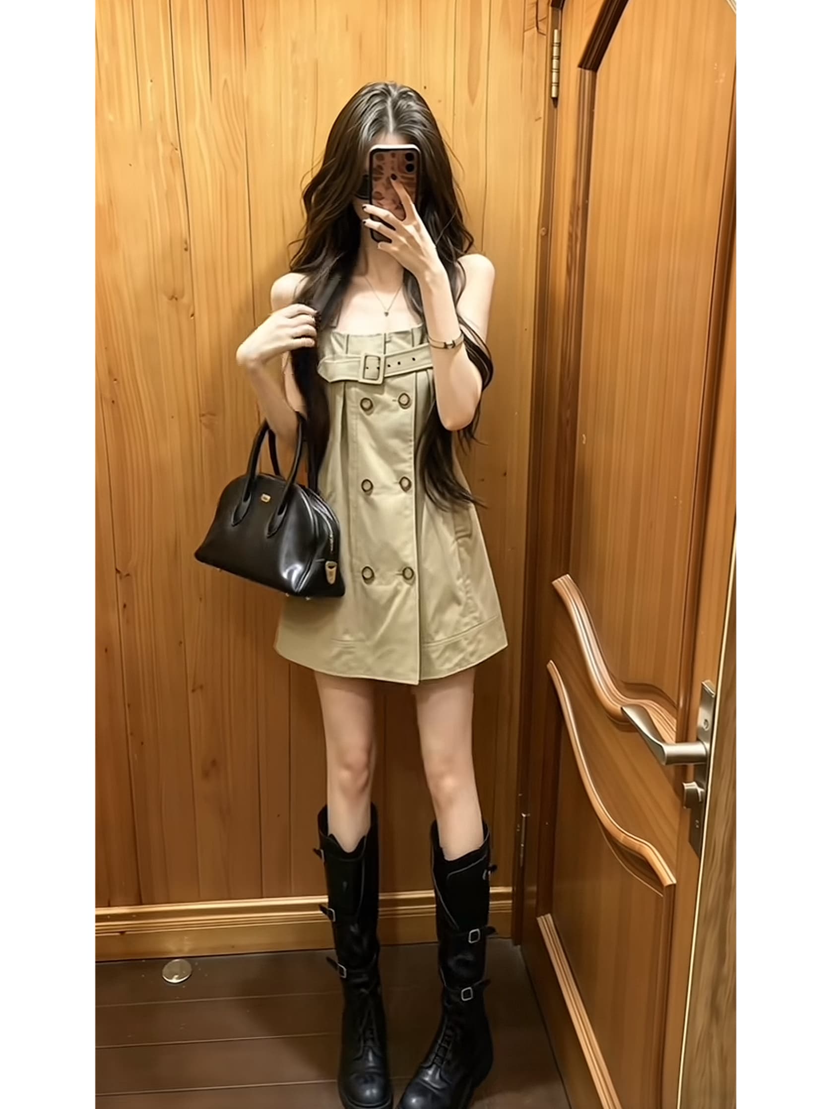 여름 새로운 프랑스식 워크웨어 바람 이중 버튼 슬립 드레스 여름 허리 수축 슬림해 보이는 디자인 센스 휴가 바람 미니 스커트 상세 이미지 1