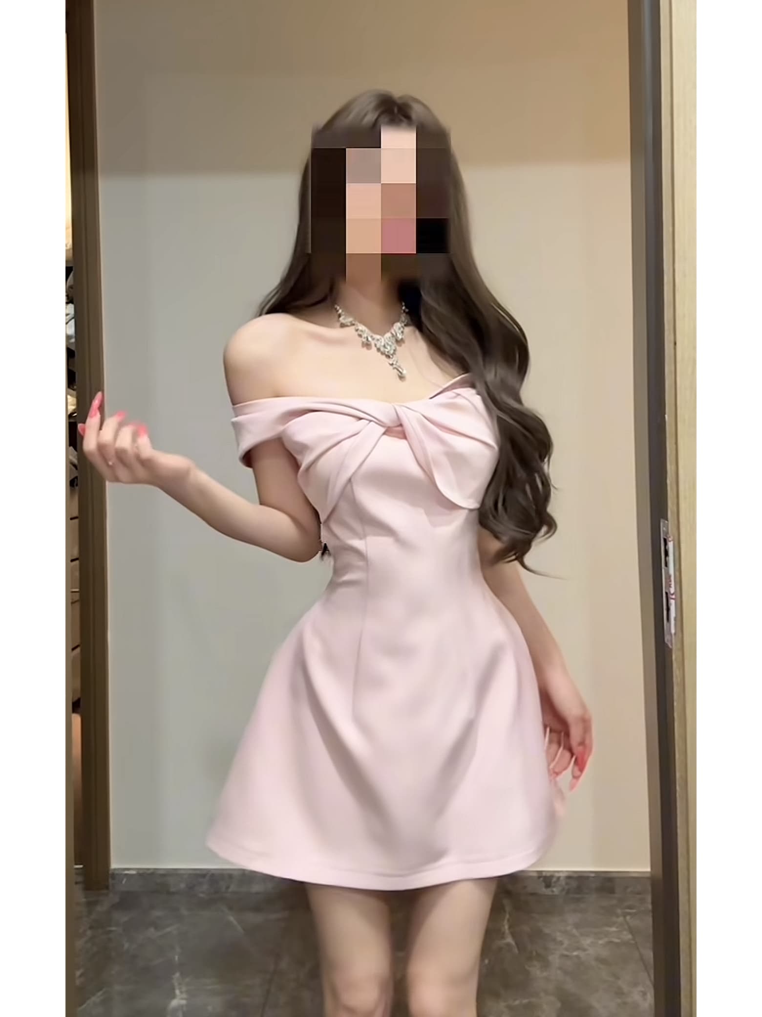 오프숄더 여성 드레스 작은 키 작은 대중 프랑스식 품격 명문 여성 치마 이미지 2