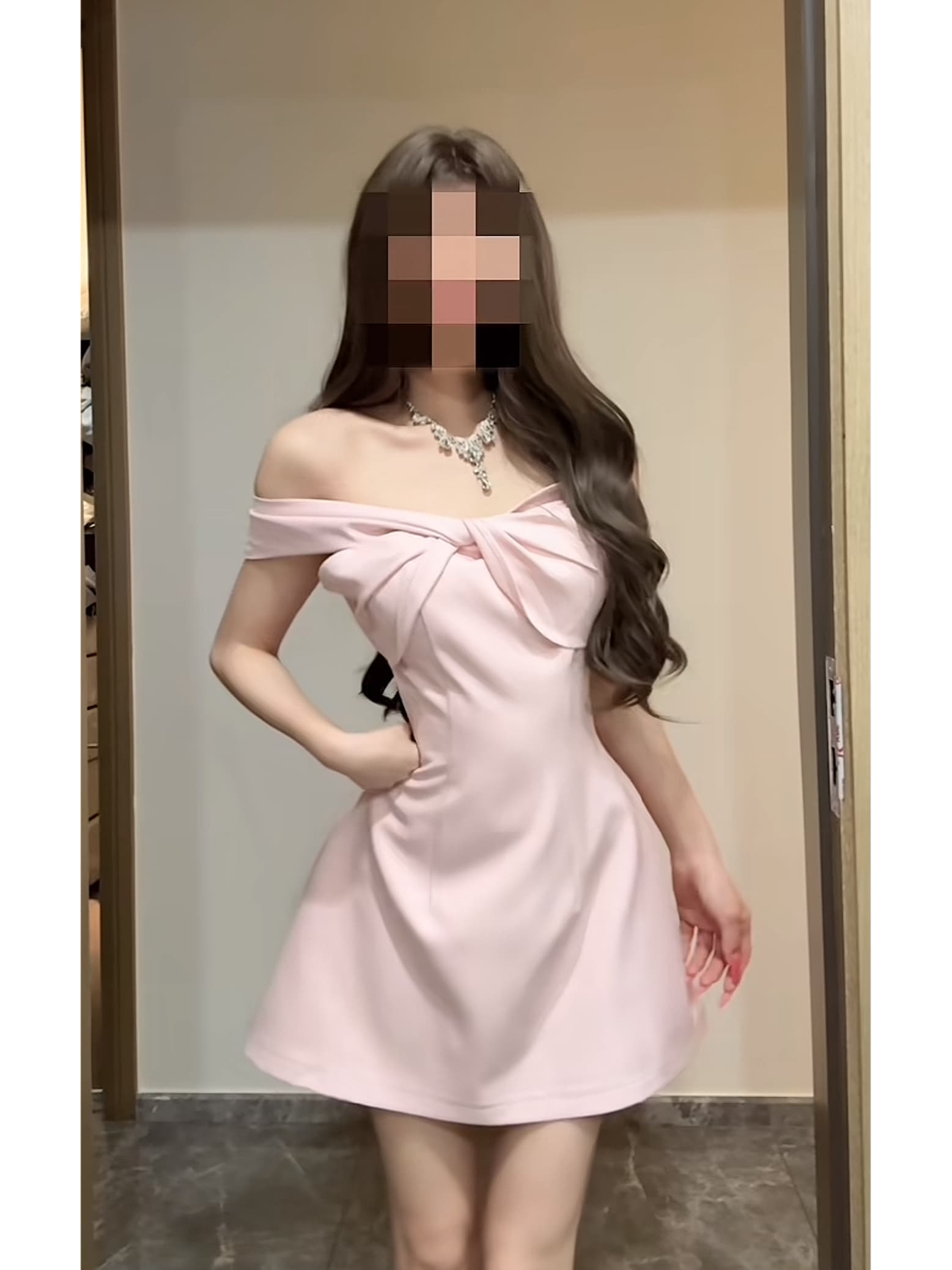 오프숄더 여성 드레스 작은 키 작은 대중 프랑스식 품격 명문 여성 치마 상세 이미지 3
