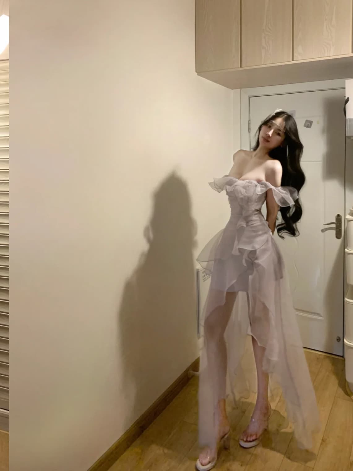 프랑스식 고급 센스 부드러운 바람 오프숄더 요정 휴가 롱 코트 드레스 이미지 2