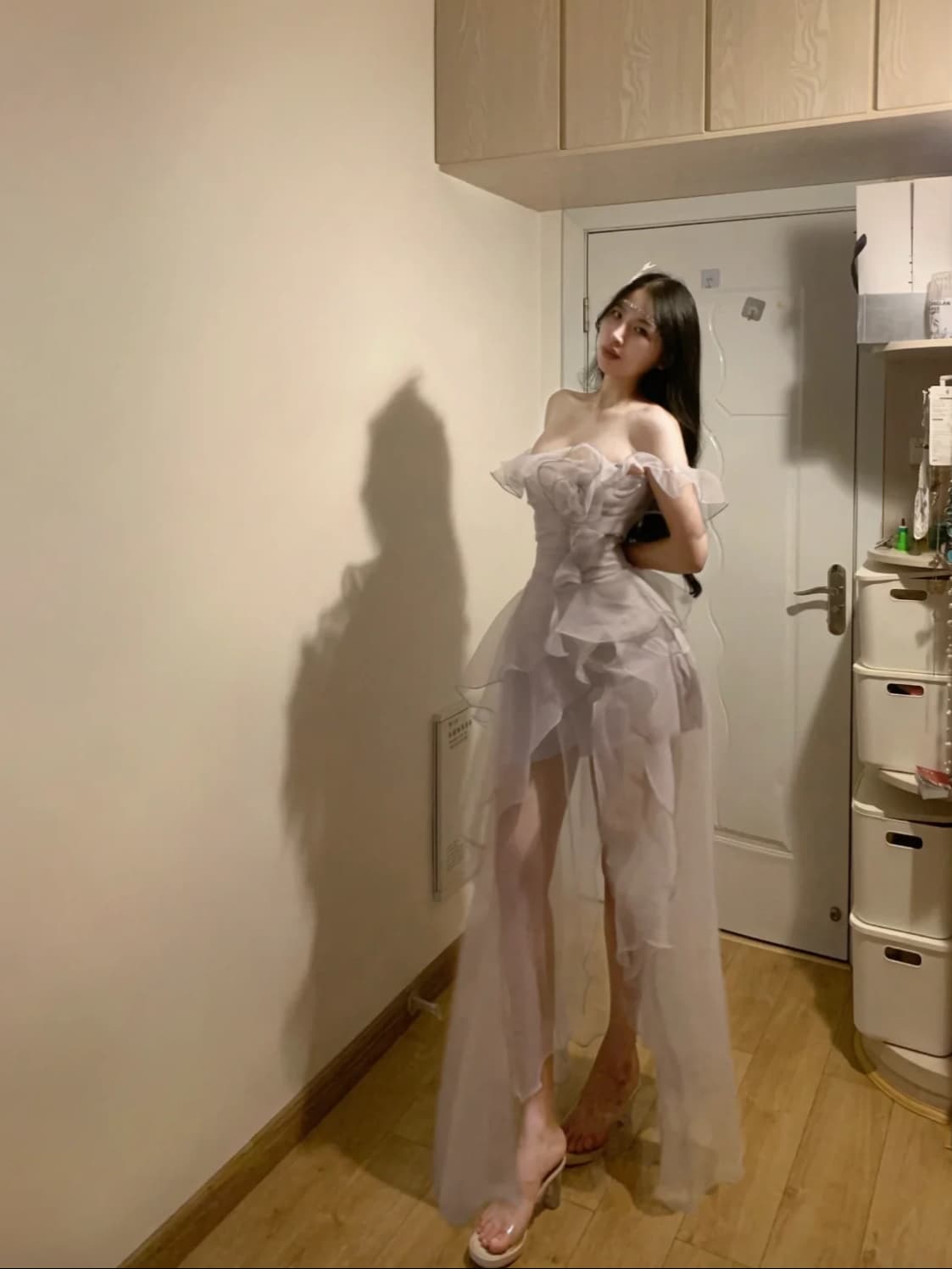 프랑스식 고급 센스 부드러운 바람 오프숄더 요정 휴가 롱 코트 드레스 상세 이미지 4