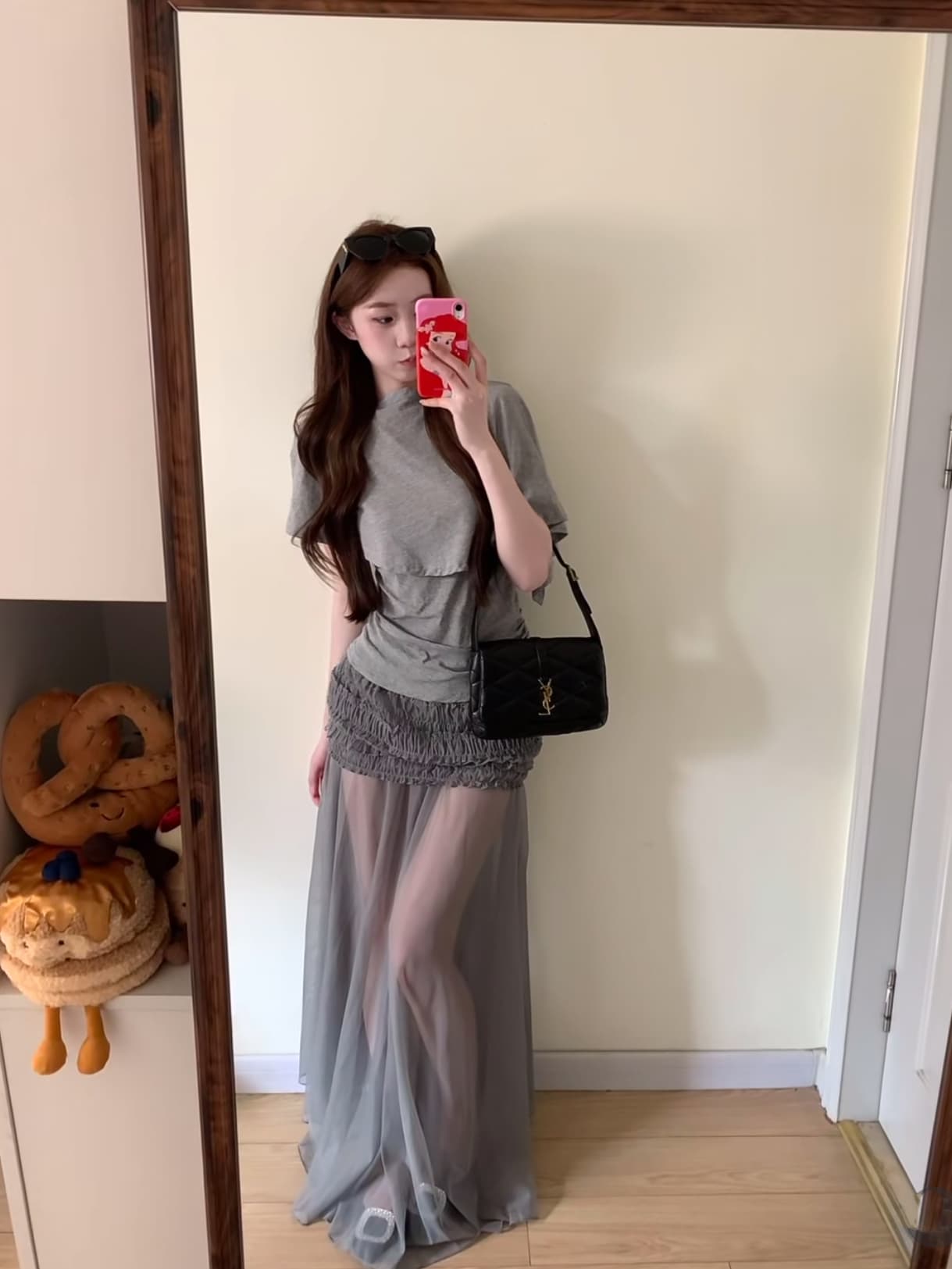 한 부서 세트 반신 스커트 여름 잘 생긴 핫걸 회색 민소매 맨위 망사 인어 꼬리 롱 스커트 반신 전체 집합 이미지 2